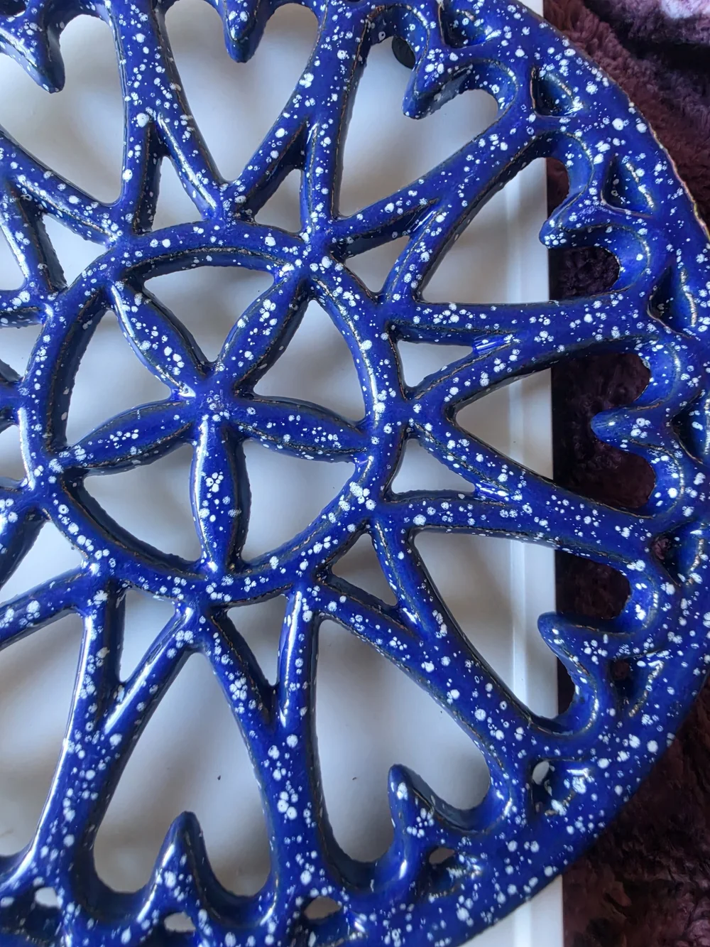 Blue and White Cast Iron Trivet